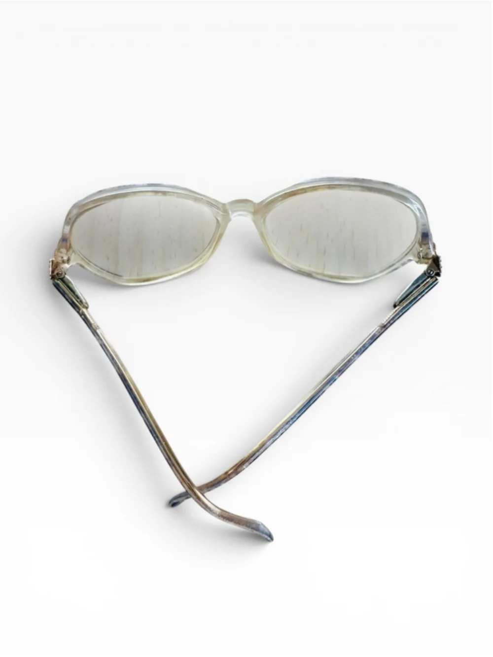 Vintage Sapphire Eyeglasses Frames Clear Lucite Blue Marbled 135mm Retro 70s 80s